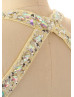 Yellow Chiffon Beads Backless Sexy Short Prom Dress 